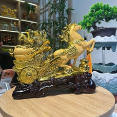 Tượng Ngựa Kéo Xe Bắp Cải 32x10x27cm Châu Báu Kim Sa Cát Vàng – Mã Thượng Phát Tài , Quà Tặng Tuổi Ngọ