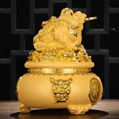 Tượng Thiềm Thừ Cóc Vàng size 22x18x22, Tượng Cóc 3 Chân Chiêu Tài Quà Tặng Tân Gia Khai Trương Sinh Nhật Decor Phòng Trang Trí Nhà Phòng Khách