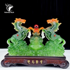 Tượng Phong Thủy Song Mã Tụ Bảo Lưu Ly – Biểu Tượng Thành Công, Chiêu Tài Đón Lộc Decor Quà Tặng Tân Gia Khai Trương
