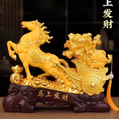 Tượng Ngựa Kéo Xe Bắp Cải 32x10x27cm Châu Báu Kim Sa Cát Vàng – Mã Thượng Phát Tài , Quà Tặng Tuổi Ngọ