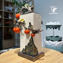 Tượng Cành Hồng Phong Thủy Bám Trụ Đá 21x12x32cm, Quà Tặng Tân Gia Khai Trương Sinh Nhật, Decor Nhà