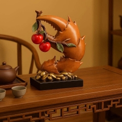 Tượng càng cua kẹp 2 quả hồng 18x11x27cm – bột đá thạch anh đúc cao cấp, trang trí phong thủy tài lộc
