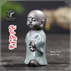 Tượng Gốm Sứ mini Tráng Men Hình Chú Tiểu và Lão Tử Trang Trí Tiểu Cảnh, Cây Bonsai, Cây Cảnh, Hòn Non Bộ, Hồ Thủy Sinh
