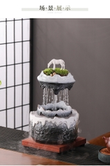 Thác Nước Mini Phong Thủy Gốm Sứ Có Cây Thật Tạo Sương Decor Phòng Khách quà tặng tân gia khai trương