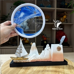 Tượng Thuyền Thuận Buồm Xuôi Gió Kèm Hộp Đựng Bút, Tranh Cát Decor Quà Tặng Tân Gia Khai Trương Sinh Nhật