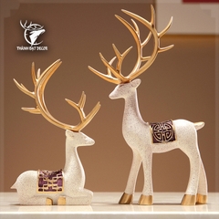 Tượng Decor Cặp Hươu Kèm Kệ Chậu Cây Lá Bách, Quà Tặng Tân Gia Khai Trương Sinh Nhật Trang Trí Nhà