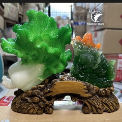 Tượng Cóc Thiềm Thừ Ngậm Tiền Đứng Bên Bắp Cải Tài Lộc, Tượng Decor Phong Thủy Quà Tặng Tân Gia Khai Trương Sinh Nhật