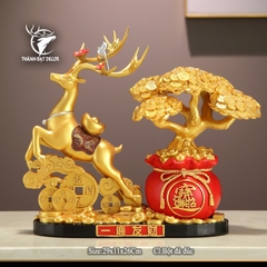 Tượng Hươu Kéo Túi Tài Lộc 29x11x26cm – Trang Trí Sang Trọng, Biểu Tượng May Mắn Và Thành Công