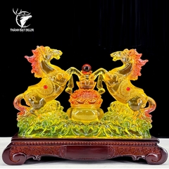 Tượng Phong Thủy Song Mã Tụ Bảo Lưu Ly – Biểu Tượng Thành Công, Chiêu Tài Đón Lộc Decor Quà Tặng Tân Gia Khai Trương