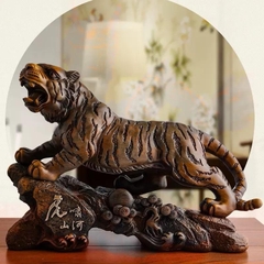 Tượng Hổ Phong Thủy Sơn Giả Gỗ 37x13x27cm – Trấn Trạch, Chiêu Tài, Hổ Gầm Sơn Hà
