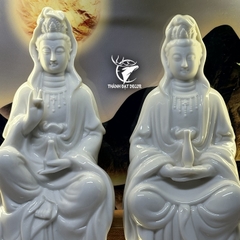 Tượng Phật Bà Quan Thế Âm Bồ Tát Gốm Sứ Trắng Size 20 , Decor Kệ Đèn Phong Thủy Thờ Cúng, Thiền Định