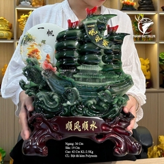 Tượng Thuyền Thuận Buồm Xuôi Gió Ngọc Xanh 36x19x42cm, Decor Phong Thủy, Quà Tặng Khai Trương Tân Gia