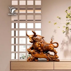 Tượng Trâu Tài Lộc Bột Đá Sơn Giả Gỗ Decor Phong Thủy Quà Tặng Tân Gia Khai Trương Sinh Nhật Để Bàn