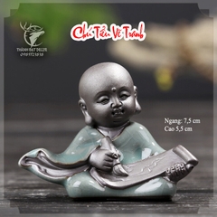 Tượng Gốm Sứ mini Tráng Men Hình Chú Tiểu và Lão Tử Trang Trí Tiểu Cảnh, Cây Bonsai, Cây Cảnh, Hòn Non Bộ, Hồ Thủy Sinh
