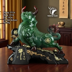 Tượng Trâu Xanh Ngọc Chiêu Tài 35x14x33cm - 3Kg, Decor Phong Thuỷ tuổi Sửu, quà tặng tân gia khai trương