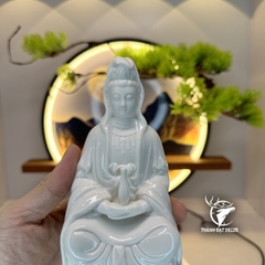 Tượng Phật Bà Quan Thế Âm Bồ Tát Gốm Sứ Trắng Size 20 , Decor Kệ Đèn Phong Thủy Thờ Cúng, Thiền Định
