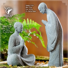 Thiền Sư Ngồi Thiền Bái Bằng Đá Sa Thạch, Trang Trí Tiểu Cảnh Gỗ Lũa, Bàn Trà Hồ Cá, Hòn Non Bộ