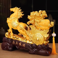 Tượng Ngựa Kéo Xe Bắp Cải 32x10x27cm Châu Báu Kim Sa Cát Vàng – Mã Thượng Phát Tài , Quà Tặng Tuổi Ngọ