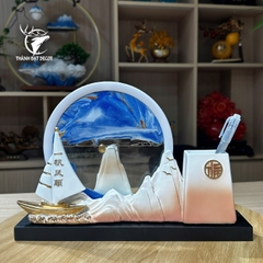 Tượng Thuyền Thuận Buồm Xuôi Gió Kèm Hộp Đựng Bút, Tranh Cát Decor Quà Tặng Tân Gia Khai Trương Sinh Nhật