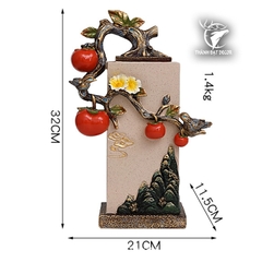 Tượng Cành Hồng Phong Thủy Bám Trụ Đá 21x12x32cm, Quà Tặng Tân Gia Khai Trương Sinh Nhật, Decor Nhà