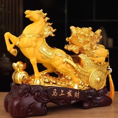 Tượng Ngựa Kéo Xe Bắp Cải 32x10x27cm Châu Báu Kim Sa Cát Vàng – Mã Thượng Phát Tài , Quà Tặng Tuổi Ngọ