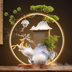 Thác nước thác khói trầm hương phong thủy cao cấp hình hươu cam, Quà Tặng để bàn đem lại may mắn, tài lộc