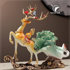 Tượng Hươu Kéo Bắp Cải Tài Lộc Bình An, Tượng Phong Thủy Quà Tặng Tân Gia Khai Trương Sinh Nhật