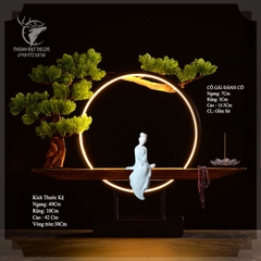 Kệ Gỗ Đặt Tượng Trang Trí Có Đèn Led size 49 , Có Thể Đốt Trầm Hương, Quà Tặng Tân Gia Khai Trương Trang Trí Bàn