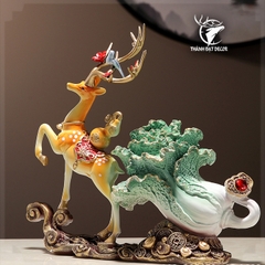 Tượng Hươu Kéo Bắp Cải Tài Lộc Bình An, Tượng Phong Thủy Quà Tặng Tân Gia Khai Trương Sinh Nhật