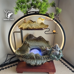 Thác Nước Phong Thủy Di Lặc Gốm Sứ Có Đèn, Tạo Sương, Đốt Trầm, decor Tặng Tân Gia Khai Trương Spa
