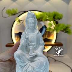Tượng Phật Bà Quan Thế Âm Bồ Tát Gốm Sứ Trắng Size 20 , Decor Kệ Đèn Phong Thủy Thờ Cúng, Thiền Định