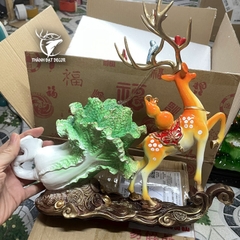 Tượng Hươu Kéo Bắp Cải Tài Lộc Bình An, Tượng Phong Thủy Quà Tặng Tân Gia Khai Trương Sinh Nhật