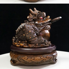 Tượng Thiềm Thừ Cóc 3 Chân Chiêu Tài Màu Gỗ size 20cm, Quà Tặng Tân Gia Khai Trương Sinh Nhật Decor