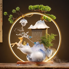 Thác nước thác khói trầm hương phong thủy cao cấp hình hươu cam, Quà Tặng để bàn đem lại may mắn, tài lộc