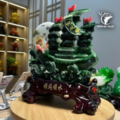 Tượng Thuyền Thuận Buồm Xuôi Gió Ngọc Xanh 36x19x42cm, Decor Phong Thủy, Quà Tặng Khai Trương Tân Gia