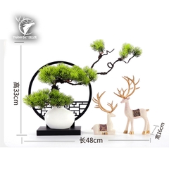 Tượng Decor Cặp Hươu Kèm Kệ Chậu Cây Lá Bách, Quà Tặng Tân Gia Khai Trương Sinh Nhật Trang Trí Nhà