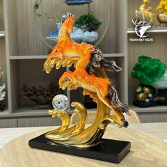 Tượng Phong Thủy Song Mã Vờn Sóng Màu Cam, Quà Tặng Decor Khai Trương Tân Gia Sinh Nhật Ý Nghĩa