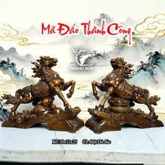 Tượng Ngựa Mã Đáo Thành Công Màu Gỗ 30x12x25cm, Quà Tặng Tuổi Ngọ Tân Gia Khai Trương, Sinh Nhật