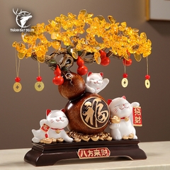 Tượng Mèo Thần Tài Hồ Lô Cây Tiền – Quà Tặng Trang Trí Nhà Cửa, Bàn Làm Việc Phong Thủy Chiêu Lộc