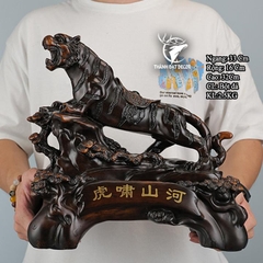 Tượng Hổ Phong Thủy Sơn Giả Gỗ 37x13x27cm – Trấn Trạch, Chiêu Tài, Hổ Gầm Sơn Hà