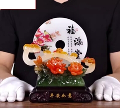 Đĩa Ngọc Phong Thủy Chim uyên Ương Trượng Như Ý size 29, Quà Tặng Tân Gia Khai Trương Trang Trí Nhà