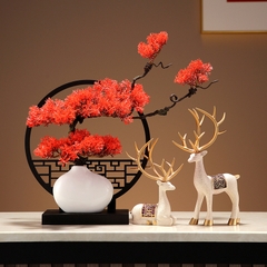 Tượng Decor Cặp Hươu Kèm Kệ Chậu Cây Lá Bách, Quà Tặng Tân Gia Khai Trương Sinh Nhật Trang Trí Nhà