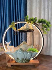 Thác nước phong thủy size 38cm , thác khói trầm hương có đài phun nước tự động kèm đèn LED cao cấp để bàn đem lại may mắ