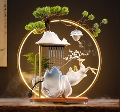 Thác nước thác khói trầm hương phong thủy cao cấp hình hươu cam, Quà Tặng để bàn đem lại may mắn, tài lộc