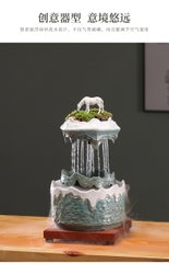 Thác Nước Mini Phong Thủy Gốm Sứ Có Cây Thật Tạo Sương Decor Phòng Khách quà tặng tân gia khai trương