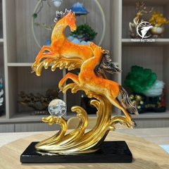 Tượng Phong Thủy Song Mã Vờn Sóng Màu Cam, Quà Tặng Decor Khai Trương Tân Gia Sinh Nhật Ý Nghĩa