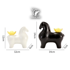 Cặp Tượng Ngựa Đen Trắng Bằng Gốm Sứ Tráng Men, Quà Tặng Decor Tân Gia Khai Trương, Sinh Nhật