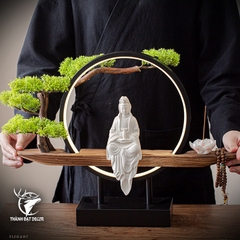 Tượng Phật Bà Quan Thế Âm Bồ Tát Gốm Sứ Trắng Size 20 , Decor Kệ Đèn Phong Thủy Thờ Cúng, Thiền Định