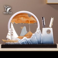 Tượng Thuyền Thuận Buồm Xuôi Gió Kèm Hộp Đựng Bút, Tranh Cát Decor Quà Tặng Tân Gia Khai Trương Sinh Nhật
