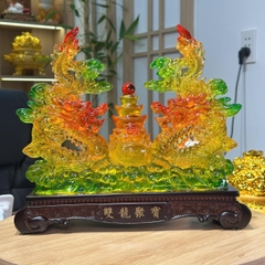 Tượng Con Rồng Song Long Tụ Bảo size 31 Phong Thủy Tuổi Thìn, Quà Tặng Tân Gia, Khai Trương, Decor